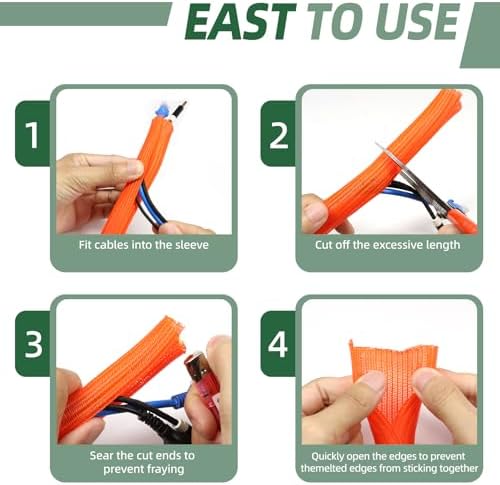 Split Wire Loom Tubing, Cable Protector Sleeve, Braided Cable Management for TV/Computer/Home Theater/Engine Bay, Cord Protectors from Pets No Chew (Orange, 1"-10ft) - Image 6