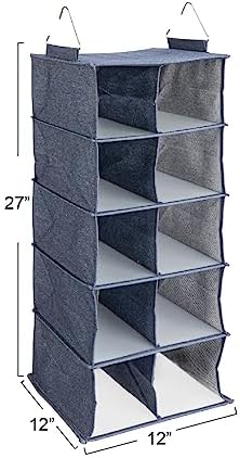 Household Essentials Hanging Cotton Blend and Plastic Closet Shoe Organizer with 10 Storage Compartments, Denim - Image 3