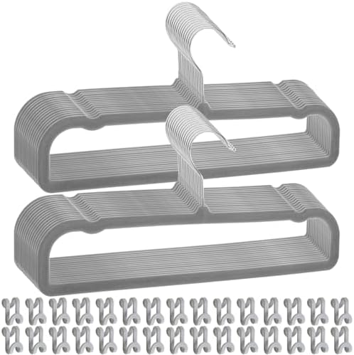 Pants Hangers Space Saving, 30 Pack Velvet Hangers for Closet with 30 Hooks, Strong Durable Non Slip Slim Clothes Hanger, Ultra Soft Flocked Hanger for Pants, Shirts, Bra, Shorts (Grey) by Wensdr