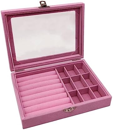 Colorsheng Velvet Glass Jewelry Ring Display Stand Storage Box Rings Earrings Jewelry Box Ring Holder Case (Pink) by Colorsheng