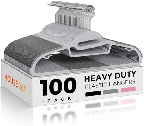 HOUSE DAY Slim Plastic Hangers with Non Slip Rubber Pads, 100 Pack, Grey by HOUSEDAY