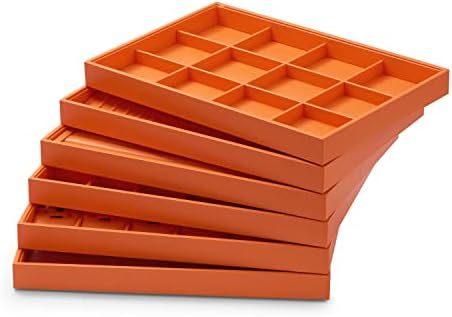 PU Leather Ring Earring Display Tray with Elastic Bar Design Orange - Image 5