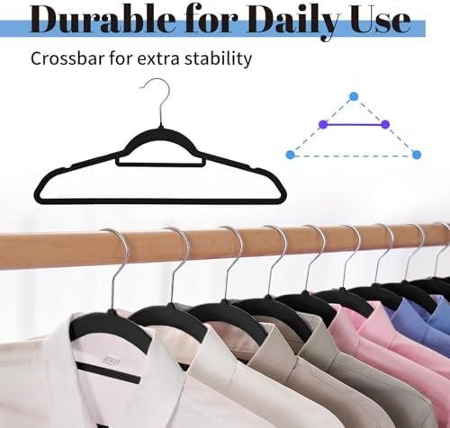 Smartor Black Velvet Hangers 120 Pack, Non-Slip Clothes Hanger with Tie Bar - Image 5