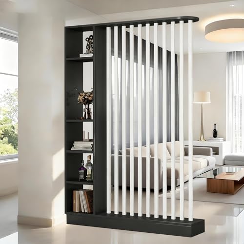 Wall Room Divider with Shelves Freestanding Room Divider with Storage Shelf Entrance Hall Partition Screen Column Floor to Ceiling Screen Column Floor to Ceiling,Black+White,L55 xW9 xH79 by ZLGONRL