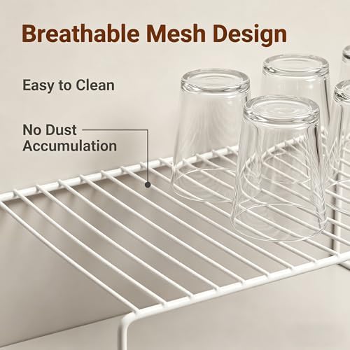 iPEGTOP Set of 6 Large (15.7 x 9.4 Inch) Kitchen Cabinet Organizer Shelf, Wire Freezer Storage Shelves Rack, Rustproof Steel Metal Shelf Riser for Dish Plates Pantry Cupboard Organization, White - Image 5