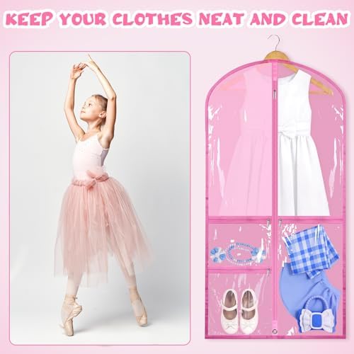 Geelin 14 Pcs Garment Bags for Dance PVC Clear, Pink - Image 5