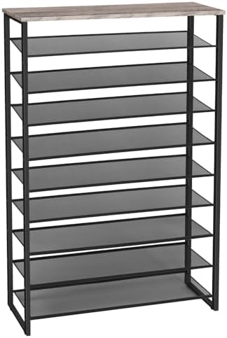 HOOBRO 10-Tier Shoe Rack for Entryway, 39.4" L Shoe Storage Organizer, Large Capacity Shoe Shelf for Closet, Front Door Entrance, Hallway, Holds 45-50 Pairs of Shoes, Greige and Black BG171XJ01 by HOOBRO