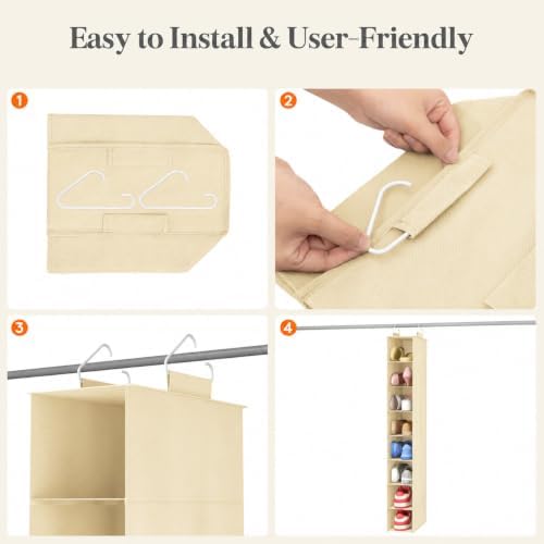 Lifewit 8 Section Hanging Shoe Storage Organizer for Closet Foldable, Beige - Image 5