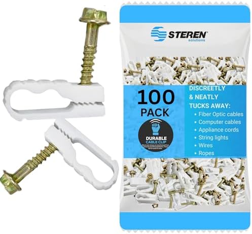 STEREN Coaxial Cable Clips - Cable Holder - Wire Clips - Siding Clips for Hanging - Cord Holder for Desk - Cable Clamps (White, 100 Count - Dual Screw) by STEREN