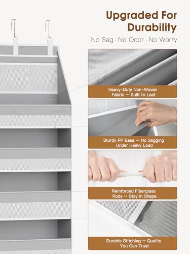 Criusia 2 Pack Over The Door Organizer, Heavy-Duty 6-Shelf Hanging Storage with 13 Mesh Pockets, 55lbs Capacity Behind The Door Storage for Nursery, Bathroom, Bedroom, and Dorm, Grey - Image 4