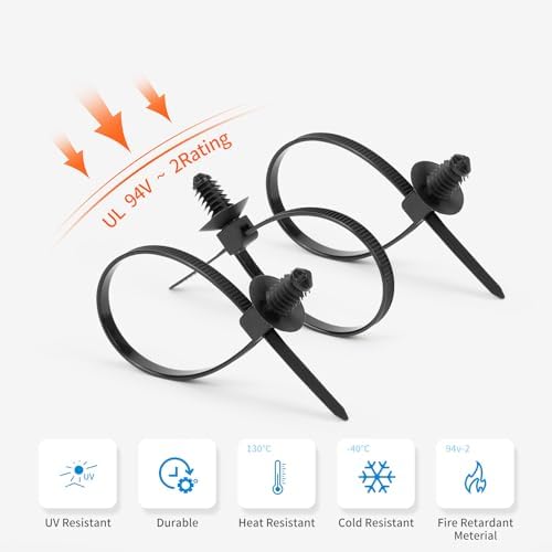 Armpow 110 PCS Automotive Installation Black Push Mount Cable Zip Ties Assorted Sizes, Heavy Duty Self-Locking UV Resistant Wire Ties - For Indoor Wire Bundling, Construction, Automotive - Image 4