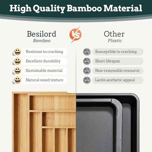 Silverware Organizer Large, Magnetic Connected Expandable 13 Slots Silverware Drawer Organizer From 21 to 37.4 Inches, Adjustable Flatware and Cutlery Holder, Bamboo Utensil Tray for Kitchen Natural - Image 6