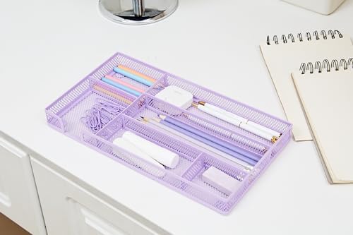 Annova Desk Drawer Organizer/Storage Tray - Metal Mesh with Dividers for Pens, Desktop Accessories, Bathroom, Kitchen, Makeup and Office Supplies (Small, Light Purple) - Image 6