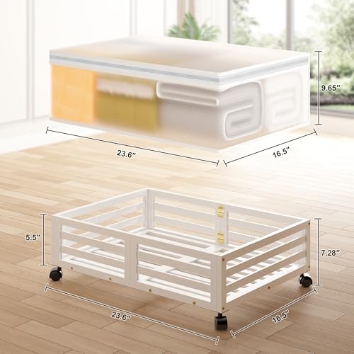 Under Bed Storage with Wheels-Large Bamboo Underbed storage Containers with Large Dust Bag Stackable Under the Bed Shoe Storage Bins for Clothes Books Bedding (2 Packs White, 23.62"L×16.54"W× 6.51"H) - Image 3