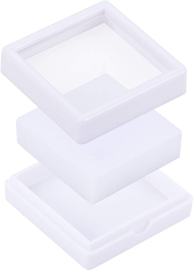 BENECREAT 12PCS Gemstone Display Box - 2" x 0.8" White Jewelry Box with Clear Lid for Gems, Rings, Earrings, Craft Storage