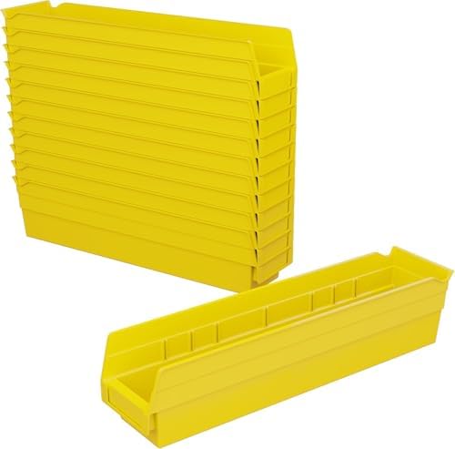 Akro-Mils 30128 Heavy Duty Plastic Shelf Bins, 18"x 4"x 4", Yellow, 12-Pack by Akro-Mils