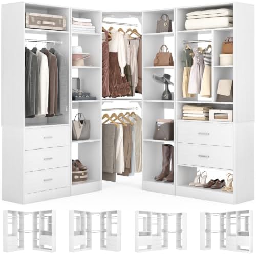 Besiost Corner Closet System with 5 Drawers, Closet Organizer Systems by Besiost