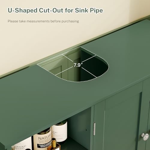 TEENFON 35.4" Pedestal Sink Storage Cabinet with 2 Doors and Adjustable Shelves, Bathroom Sink Cabinet, Under Sink Storage with U-Shape Cut-Out, Green - Image 6