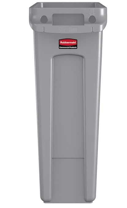 Rubbermaid Commercial Products Slim Jim Trash Can Waste Bin with Venting Channels, Gray, for Kitchen/Office/Workspace, Pack of 4
