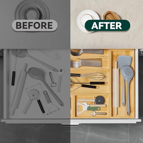 Lixple Bamboo Kitchen Drawer Organizer, 2 Pack, 15" x 6" x 2" - Image 6