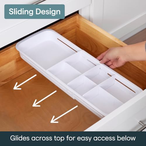 YouCopia DrawerFit Sliding Drawer Tray with Adjustable Dividers, Expandable Kitchen Storage Organizer, Speckled White - Image 5