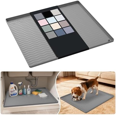 URMONA Waterproof Silicone Under Sink Mat 25'' x 22'' Shelf Liner for Kitchen and Bathroom, Cabinet and Counter Protector, Storage and Organizers, Litter Mat, Pet Cat Puppy Essentials(Beige) by URMONA