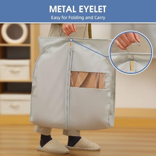 50" Garment Bags for Hanging Clothes, Suit Bags for Closet Storage and Travel, Grey Suit Cover Bags with Clear Window for Coats, Jackets, Dresses (2 Packs) - Image 3