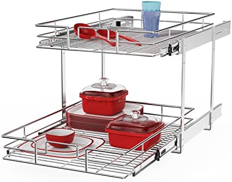 ROOMTEC Individual Pull Out Cabinet Organizer (17" W x 21" D), 2 Tier Spice Rack Organizer for Cabinet, Slide Out Drawer Pantry Shelf Organization and Storage for Kitchen Bathroom by ROOMTEC