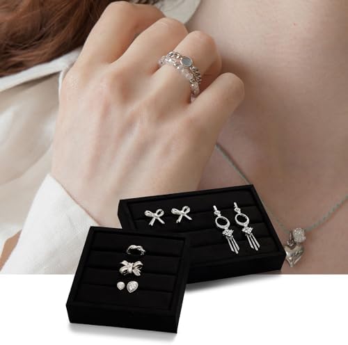 Black Velvet 3-Slot Small Ring Jewelry Display Organizer Tray - Image 5
