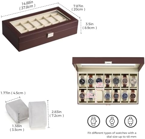 ProCase Watch Box Organizer, 14 Slot Watch Display Case, Espresso&Beige - Image 5