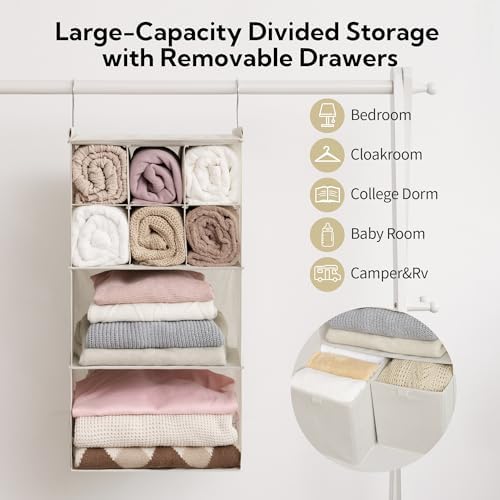 GRANNY SAYS 4-Shelf Hanging Closet Organizer with Drawer, Foldable Storage - Image 5