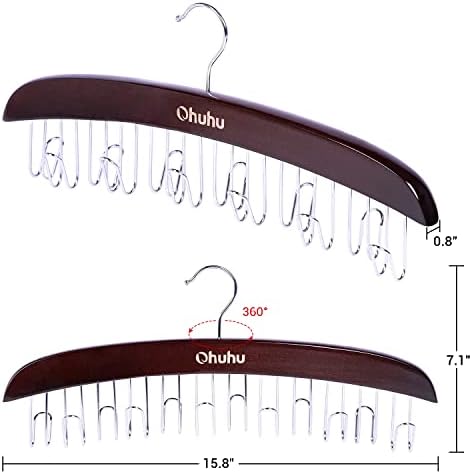 Ohuhu Belt Hanger 12 Hooks Wooden 360° Rotating Closet Organizer - Image 5