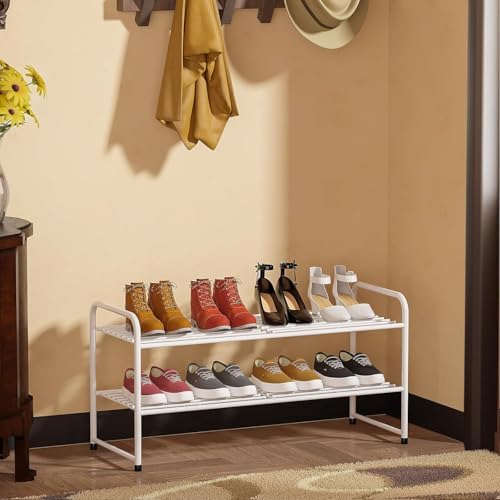 2 Pack 2-Tier Shoe Rack, 33" Wide Shoe Shelf Storage Organizer for Entryway, Closet, Large Capacity, Metal Wire Grid, White - Image 2