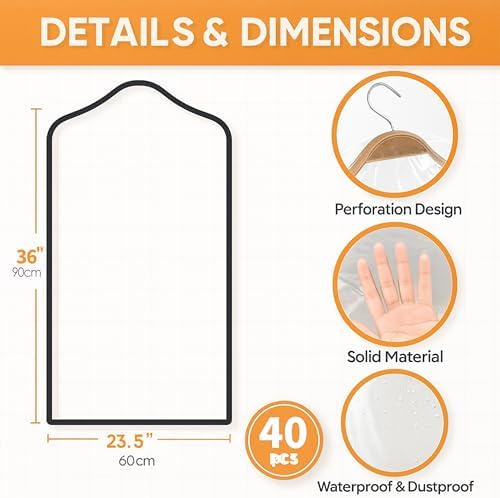 40 Pack Clear Plastic Garment Bags, 35.5" x 23.5", Clothes Covers for Hanging, Dry Cleaning Bags for Closet Storage, Dust-Proof Transparent Covers for Shirts, Suits & Jackets - Image 2