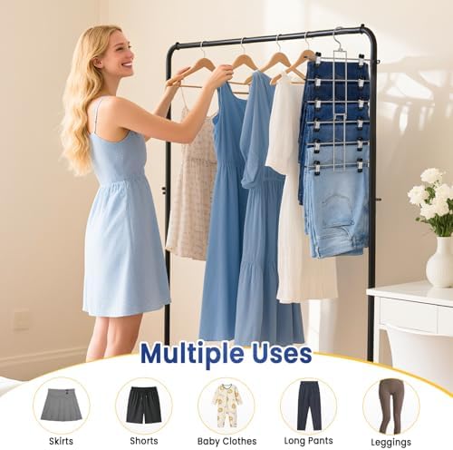 DAMITA Skirt Pants Hangers with Clips Space Saving Hanging Closet Organizer 6 Tiers Hanger with 360° Swivel Hook, Finger-Safe Design- College Dorm Room Apartment Essentials 2-Pack - Image 5