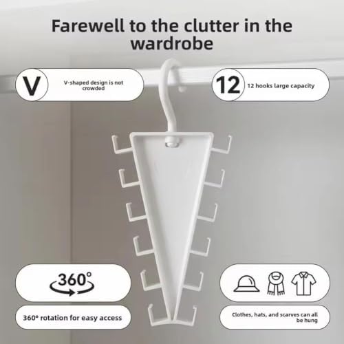 V Shaped Double-Sided Closet Organizer Hanger,12 Hooks Space Saving Organizer for Hats, Scarves, Belts,Bags&Ties, 360-degree Rotating Multi-Layer Vertical Clothes Storage Rack for Wardrobe Space Saver - Image 6