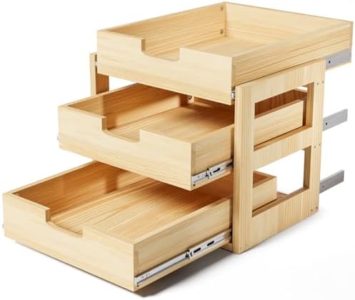 Pull Out Cabinet Organizer, 20''W×21''D Sliding Drawers for Cabinets, 3 Tier Soft Close Slide Out Wooden Pull out Drawers, Base Cabinet Organization for Kitchen, Pantry, Bathroom by Gsskny