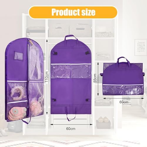 3 Pack Garment Bags for Dance Costumes,40 Inch Dance Garment Bags for Dancers Kids Dance Recital Bags Competition Cheer Uniform Garment Bag for Travel Storage,Dance Recital Gifts for Girls.Purple - Image 3