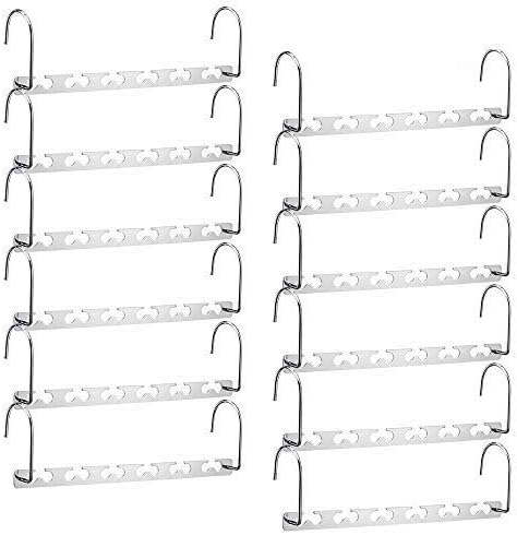 Meetu Space Saving Multifunctional Clothes Hangers - Stainless Steel 6X2 Slots Magic Cascading Hanger With Updated Hook Design - Closet Organizer (Pack of 20) by Meetu