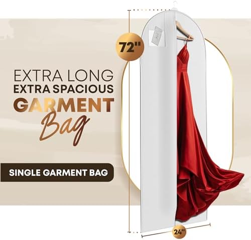 72" Long Dress Bags for Gowns - Wedding Dress Garment Bag for Dresses - Long Garment Bags for Hanging Clothes & Closet Storage - Durable Travel Bag for Women with ID Window - Image 2