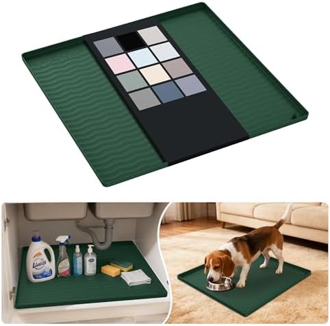 URMONA Waterproof Silicone Under Sink Mat 19'' x 19'' Shelf Liner for Kitchen and Bathroom, Cabinet and Counter Protector, Storage and Organizers, Litter Mat, Pet Cat Puppy Essentials(Green) by URMONA