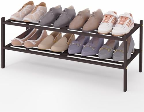 Smiry Bamboo Shoe Rack, 5 Horizontal Slats, 2 Tier - 33.9" Wide, Brown by Smiry