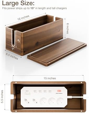 TIDITA 16" L Wooden Large Cable Management Box Round Edge (Walnut Color) - Image 2
