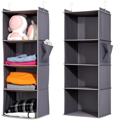 2 Packs Hanging Closet Organizer, 4-Shelf Closet Organizers and Storage with Side Pockets, Collapsible Hanging Shelves for Closet & RV & College Dorm,Grey by WelcometoYRCBEHFU