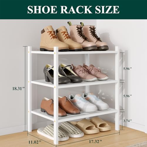 Smiry Bamboo Shoe Rack, 5 Horizontal Slats, 3 Tier - 17.3" Wide, White - Image 2