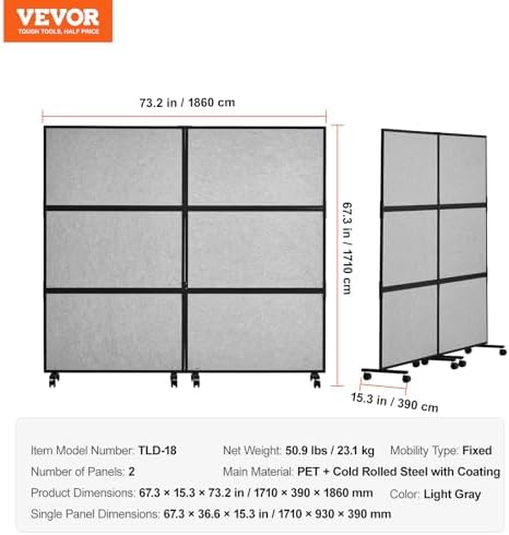 VEVOR Office Divider, 2 Panel Office Partition, Freestanding Office Divider Wall Partition & Privacy Divider Reduce Noise and Room Separation, Light Grey - Image 7