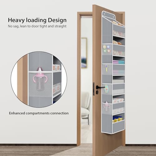 Univivi Fabric Over Door Hanging Organizer for Baby Nursery, Grey, 6-Shelf - Image 2