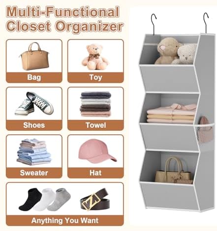 Closet Hanging Organizer with Pockets, 3 Shelf Hanging Clothes Organizers - Image 5