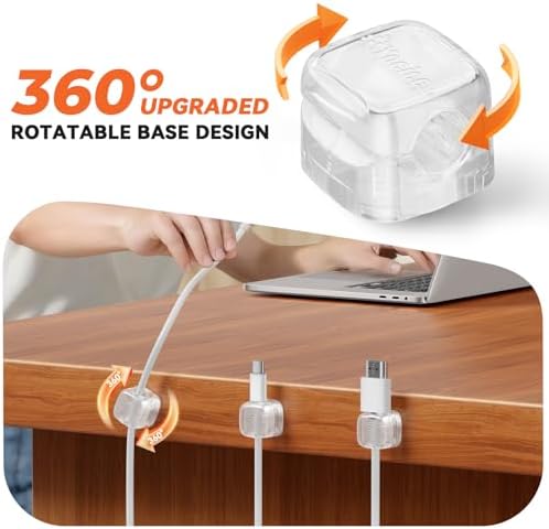6Pack Cable Clips Cord Organizer for Desk, 360° Rotatable, Clear - Image 2