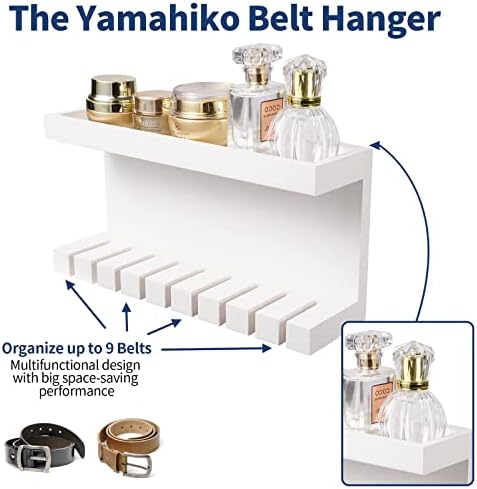 Yamahiko Belt Storage Organizer With Double Shelving Platform, Wall Mount Hanger Rack for Closet, Universal Holder for Men and Women, White - Image 3